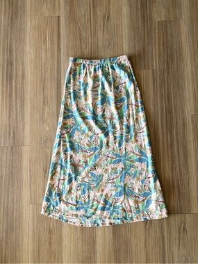 ROXY Skirt Midi Green Floral Elastic Waist Pull On Women S Boho Beach Tropical